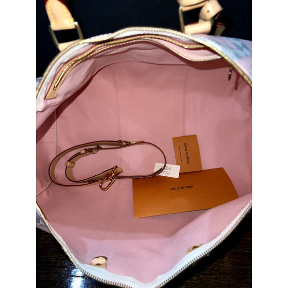 Louis Vuitton Keepall Bandouliere 50 Tahitienne Pink Damier Azur Travel Bag - Picture 10 of 11